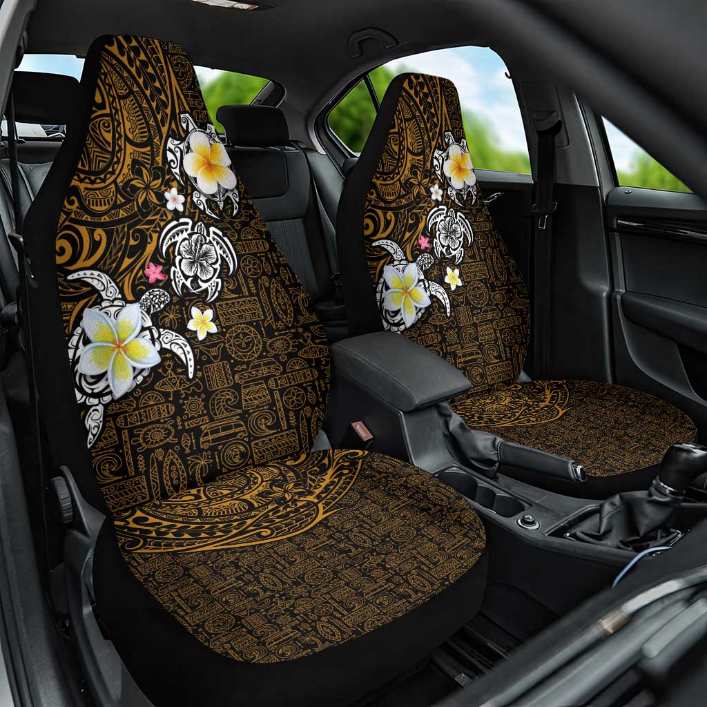 Hawaiian Turtle and Plumeria Car Seat Cover Polynesian Tattoo and Tribal Elements Pattern Orange Color LT03 One Size Orange - Polynesian Pride
