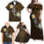 Hawaiian Turtle and Plumeria Family Matching Off Shoulder Maxi Dress and Hawaiian Shirt Polynesian Tattoo and Tribal Elements Pattern Orange Color