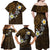 Hawaiian Turtle and Plumeria Family Matching Off Shoulder Maxi Dress and Hawaiian Shirt Polynesian Tattoo and Tribal Elements Pattern Orange Color