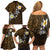 Hawaiian Turtle and Plumeria Family Matching Off Shoulder Short Dress and Hawaiian Shirt Polynesian Tattoo and Tribal Elements Pattern Orange Color