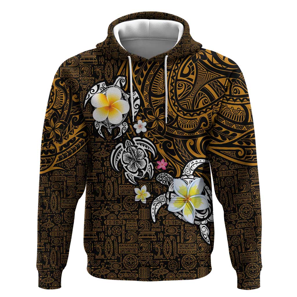 Hawaiian Turtle and Plumeria Hoodie Polynesian Tattoo and Tribal Elements Pattern Orange Color LT03 Pullover Hoodie Orange - Polynesian Pride