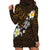 Hawaiian Turtle and Plumeria Hoodie Dress Polynesian Tattoo and Tribal Elements Pattern Orange Color