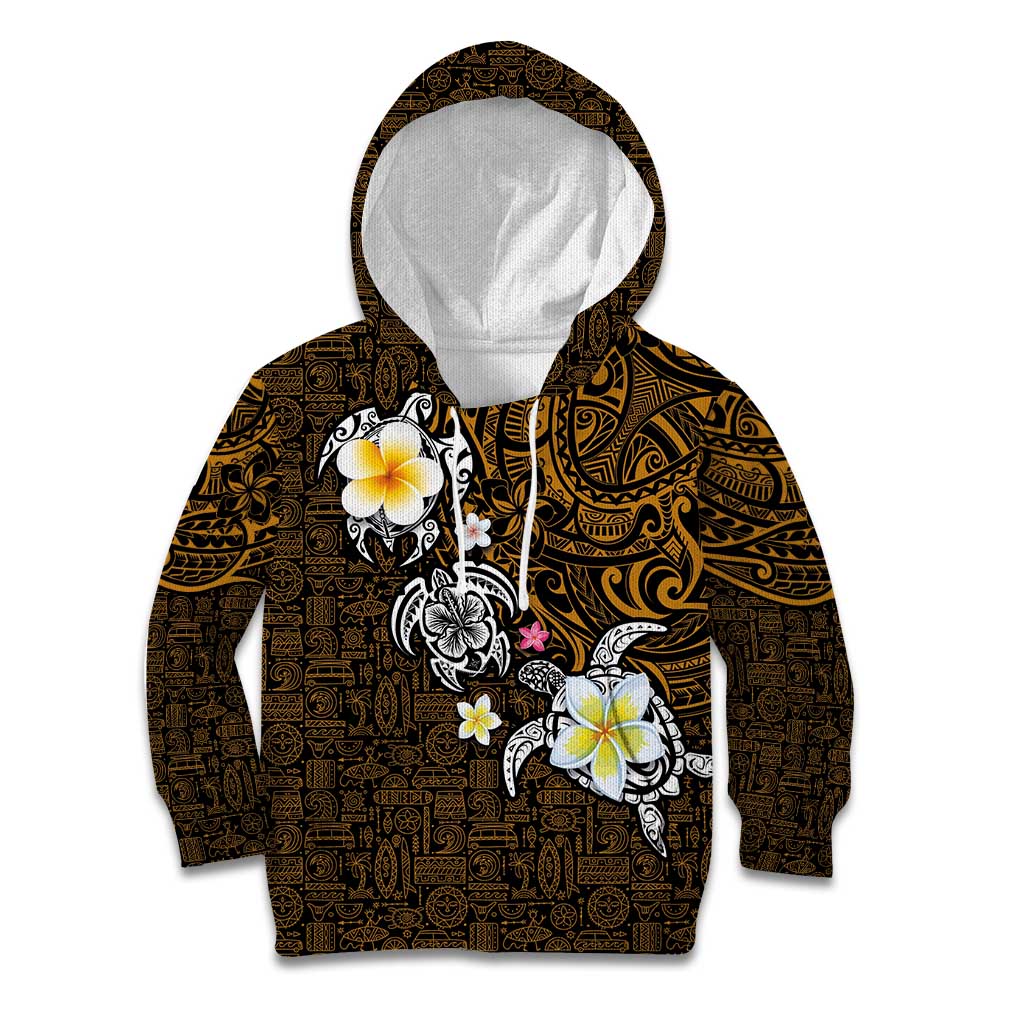 Hawaiian Turtle and Plumeria Kid Hoodie Polynesian Tattoo and Tribal Elements Pattern Orange Color LT03 Hoodie Orange - Polynesian Pride