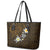 Hawaiian Turtle and Plumeria Leather Tote Bag Polynesian Tattoo and Tribal Elements Pattern Orange Color