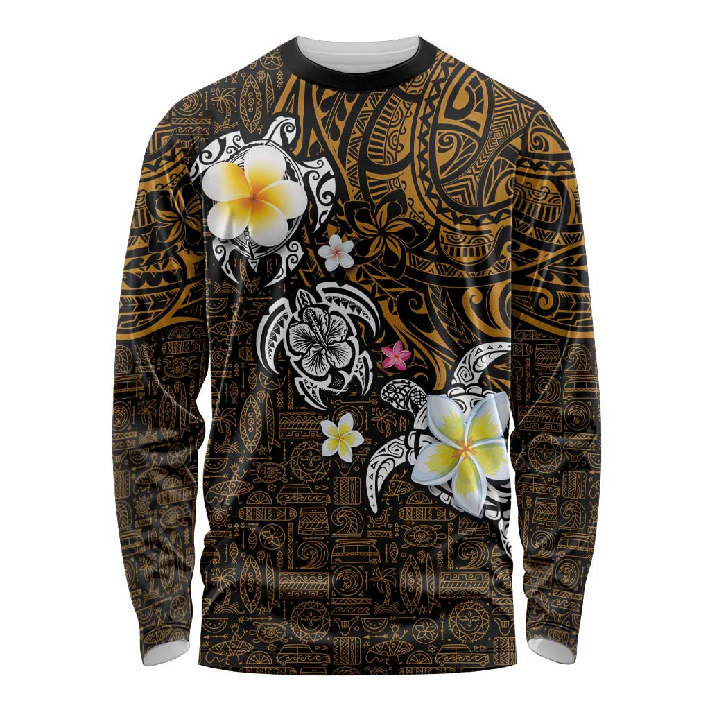 Hawaiian Turtle and Plumeria Long Sleeve Shirt Polynesian Tattoo and Tribal Elements Pattern Orange Color LT03 Unisex Orange - Polynesian Pride