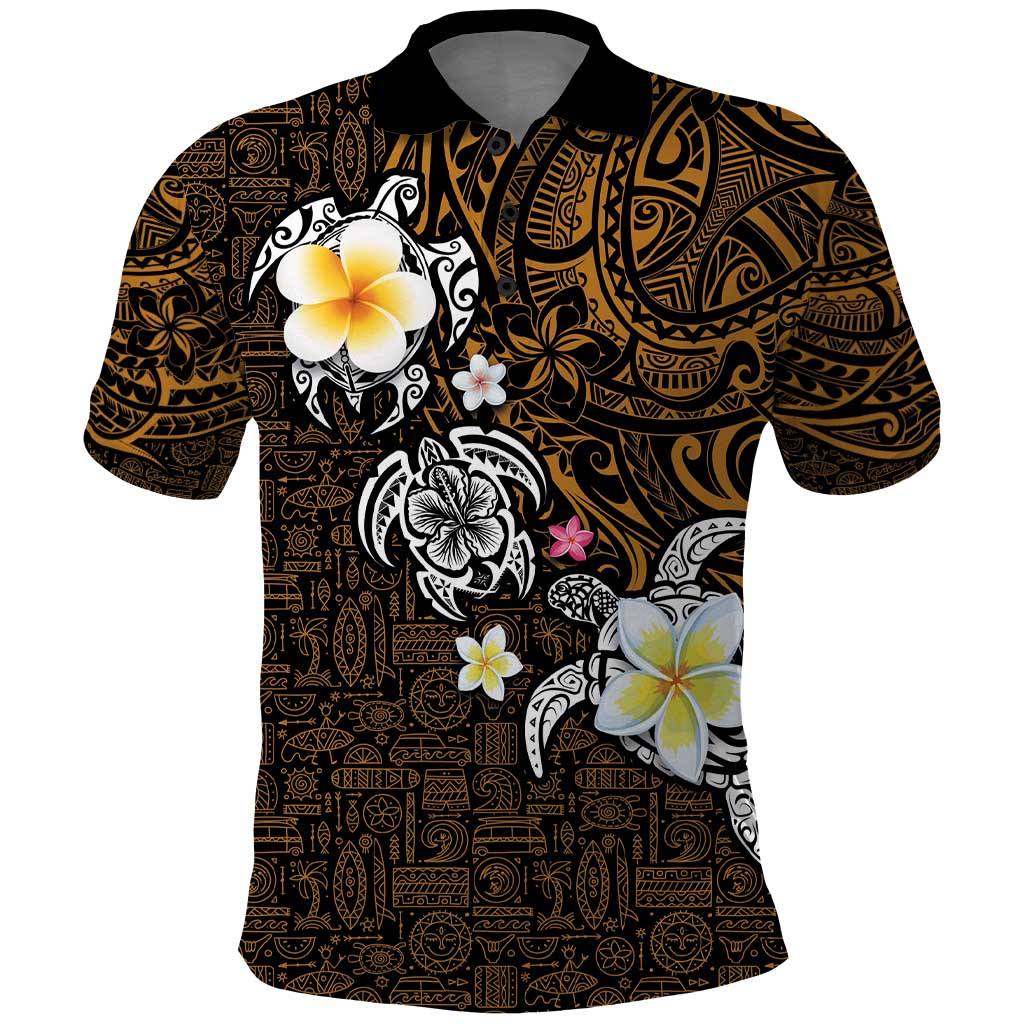 Hawaiian Turtle and Plumeria Polo Shirt Polynesian Tattoo and Tribal Elements Pattern Orange Color LT03 Orange - Polynesian Pride