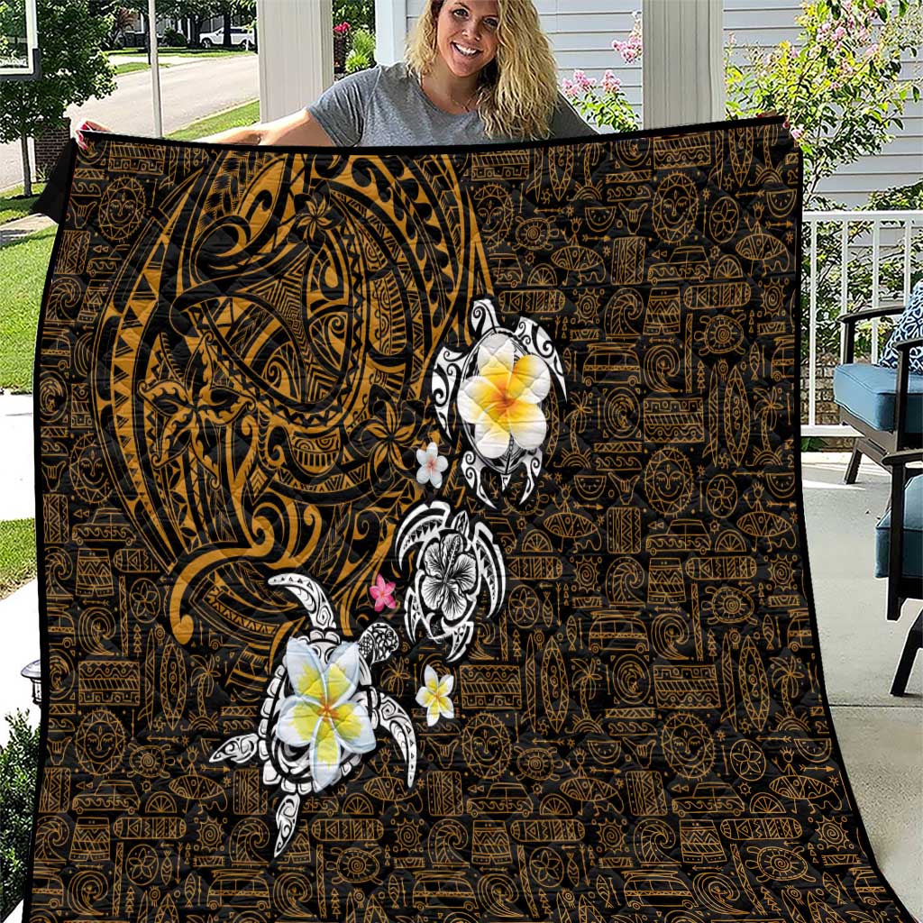 Hawaiian Turtle and Plumeria Quilt Polynesian Tattoo and Tribal Elements Pattern Orange Color LT03 Orange - Polynesian Pride