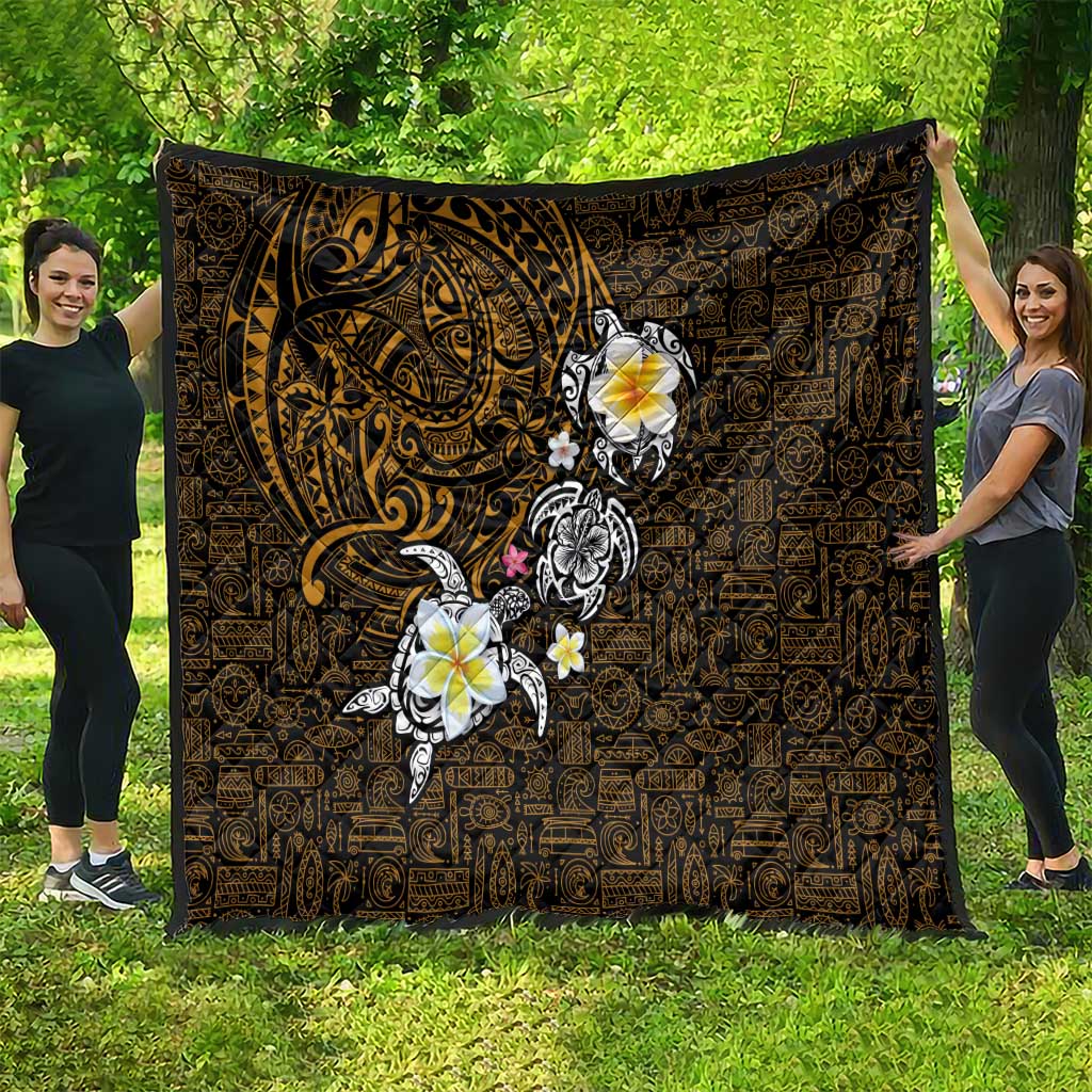 Hawaiian Turtle and Plumeria Quilt Polynesian Tattoo and Tribal Elements Pattern Orange Color LT03 - Polynesian Pride