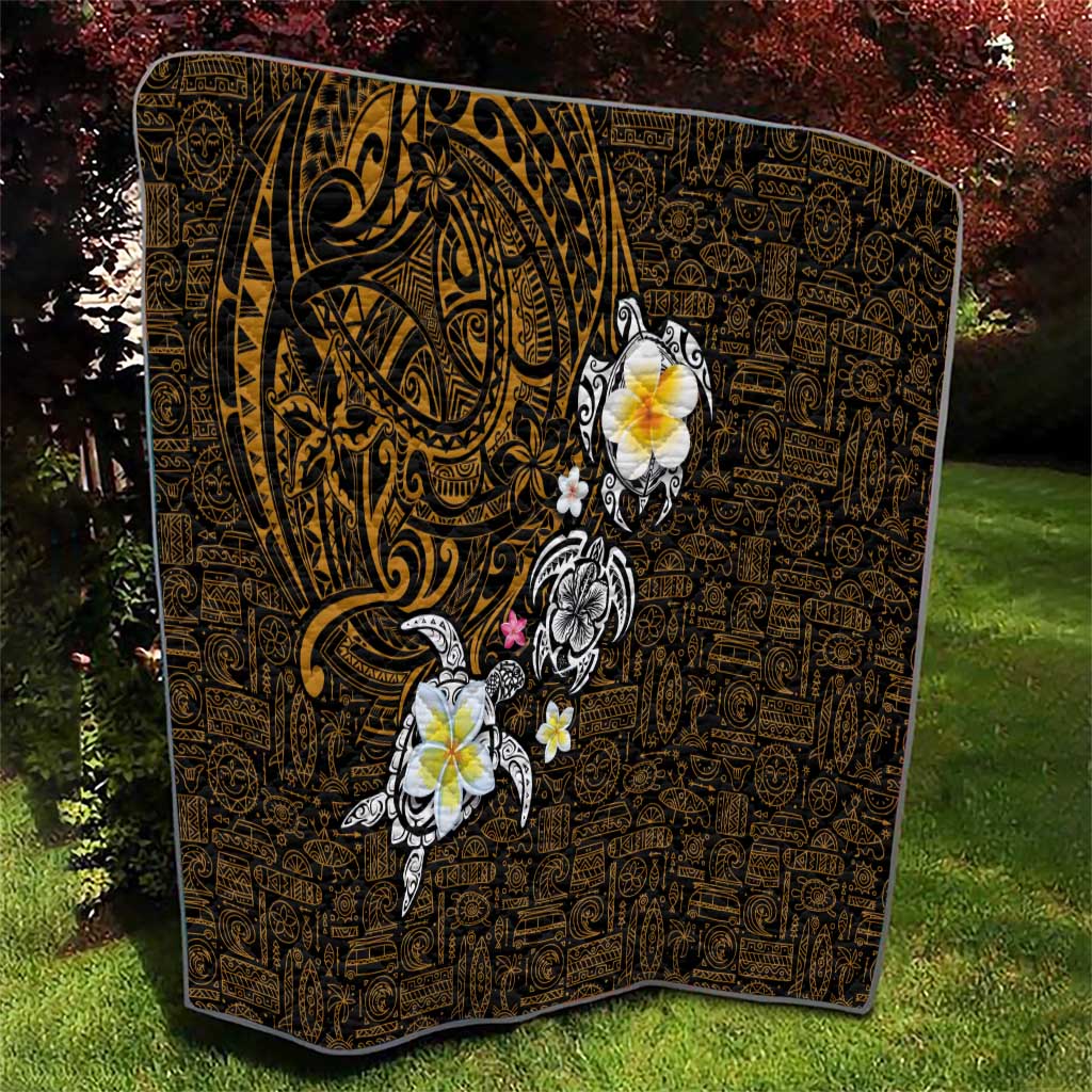 Hawaiian Turtle and Plumeria Quilt Polynesian Tattoo and Tribal Elements Pattern Orange Color LT03 - Polynesian Pride