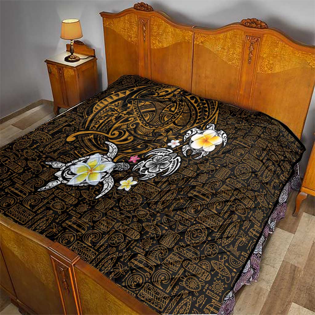 Hawaiian Turtle and Plumeria Quilt Polynesian Tattoo and Tribal Elements Pattern Orange Color LT03 - Polynesian Pride