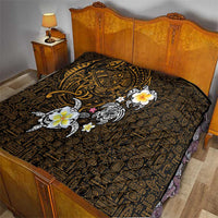 Hawaiian Turtle and Plumeria Quilt Polynesian Tattoo and Tribal Elements Pattern Orange Color LT03 - Polynesian Pride
