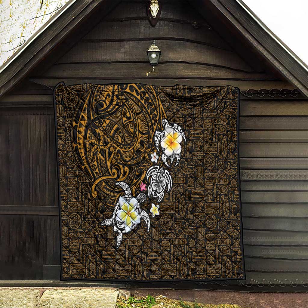 Hawaiian Turtle and Plumeria Quilt Polynesian Tattoo and Tribal Elements Pattern Orange Color LT03 - Polynesian Pride
