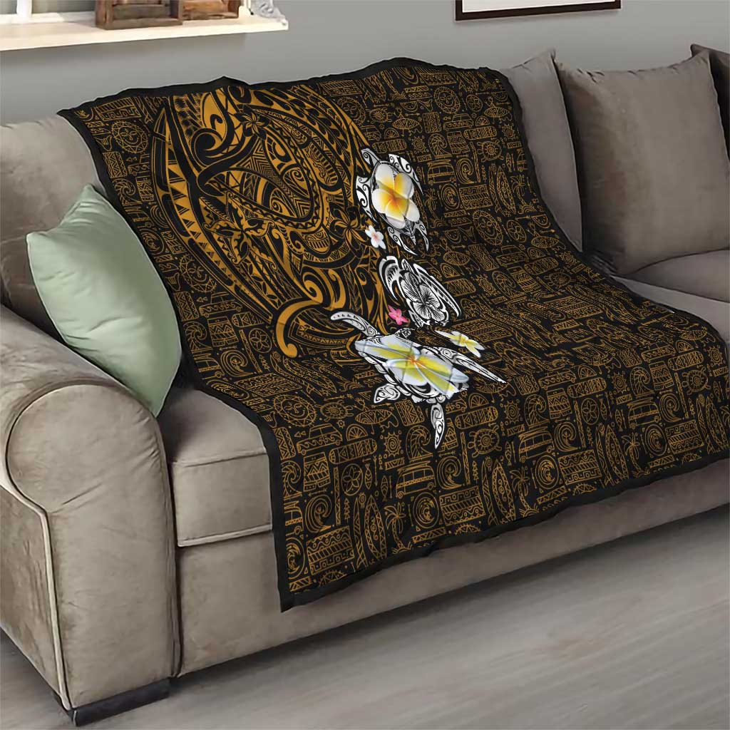 Hawaiian Turtle and Plumeria Quilt Polynesian Tattoo and Tribal Elements Pattern Orange Color LT03 - Polynesian Pride