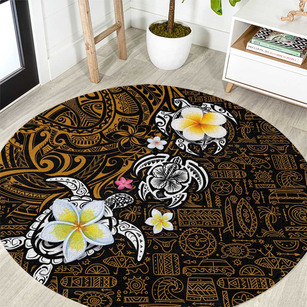 Hawaiian Turtle and Plumeria Round Carpet Polynesian Tattoo and Tribal Elements Pattern Orange Color LT03 Orange - Polynesian Pride