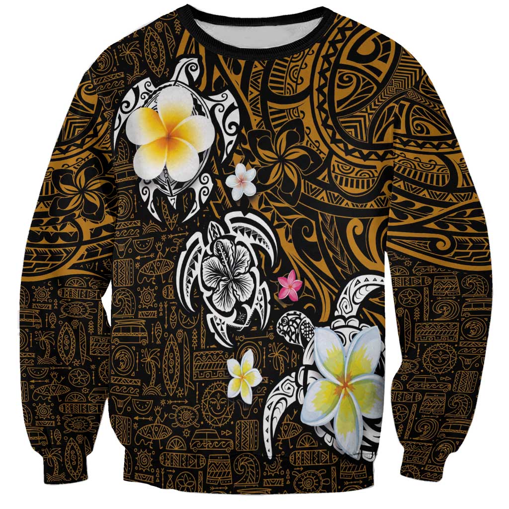 Hawaiian Turtle and Plumeria Sweatshirt Polynesian Tattoo and Tribal Elements Pattern Orange Color LT03 Unisex Orange - Polynesian Pride
