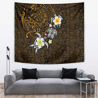 Hawaiian Turtle and Plumeria Tapestry Polynesian Tattoo and Tribal Elements Pattern Orange Color LT03 Orange - Polynesian Pride