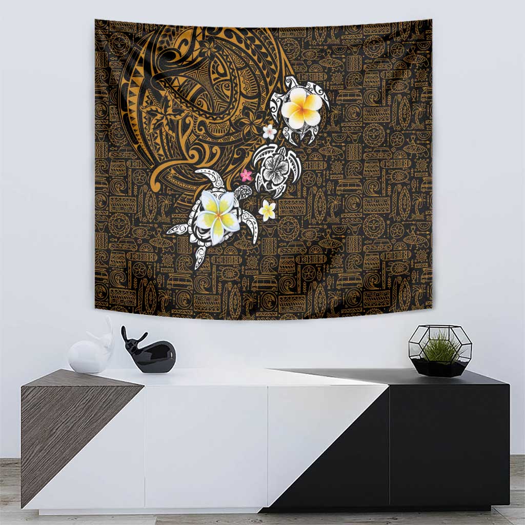 Hawaiian Turtle and Plumeria Tapestry Polynesian Tattoo and Tribal Elements Pattern Orange Color LT03 - Polynesian Pride
