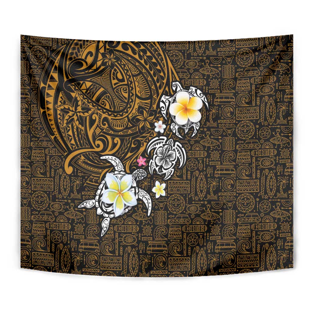 Hawaiian Turtle and Plumeria Tapestry Polynesian Tattoo and Tribal Elements Pattern Orange Color LT03 - Polynesian Pride
