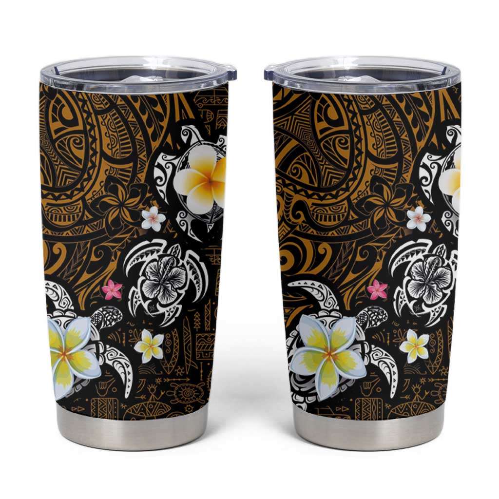 Hawaiian Turtle and Plumeria Tumbler Cup Polynesian Tattoo and Tribal Elements Pattern Orange Color LT03 Orange - Polynesian Pride