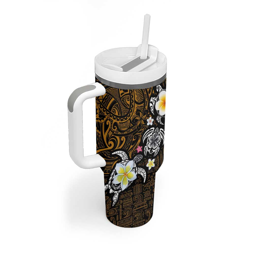 Hawaiian Turtle and Plumeria Tumbler With Handle Polynesian Tattoo and Tribal Elements Pattern Orange Color LT03 - Polynesian Pride