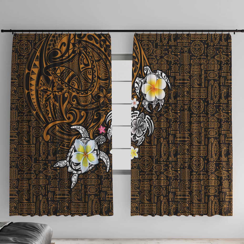 Hawaiian Turtle and Plumeria Window Curtain Polynesian Tattoo and Tribal Elements Pattern Orange Color LT03 With Hooks Orange - Polynesian Pride