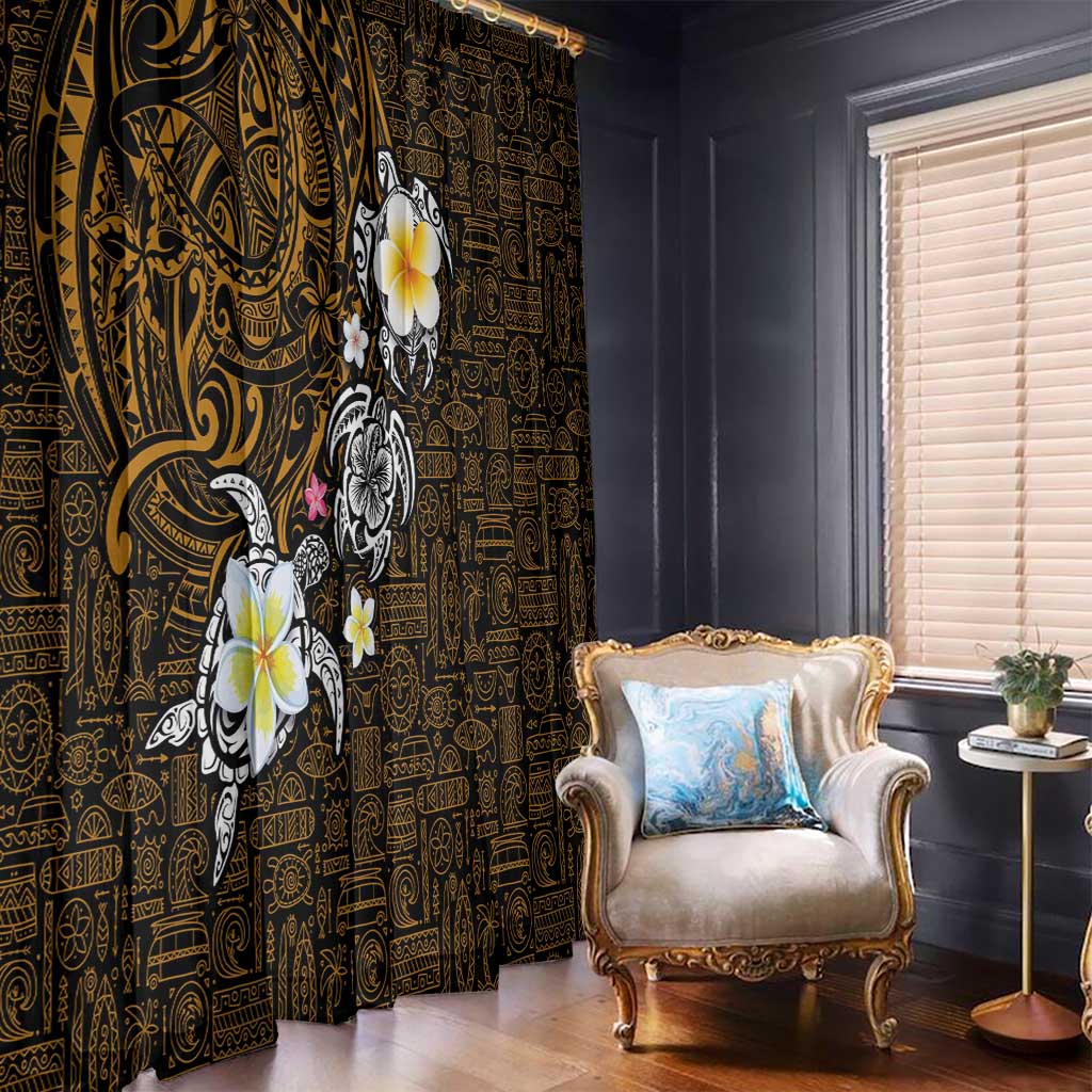 Hawaiian Turtle and Plumeria Window Curtain Polynesian Tattoo and Tribal Elements Pattern Orange Color LT03 - Polynesian Pride