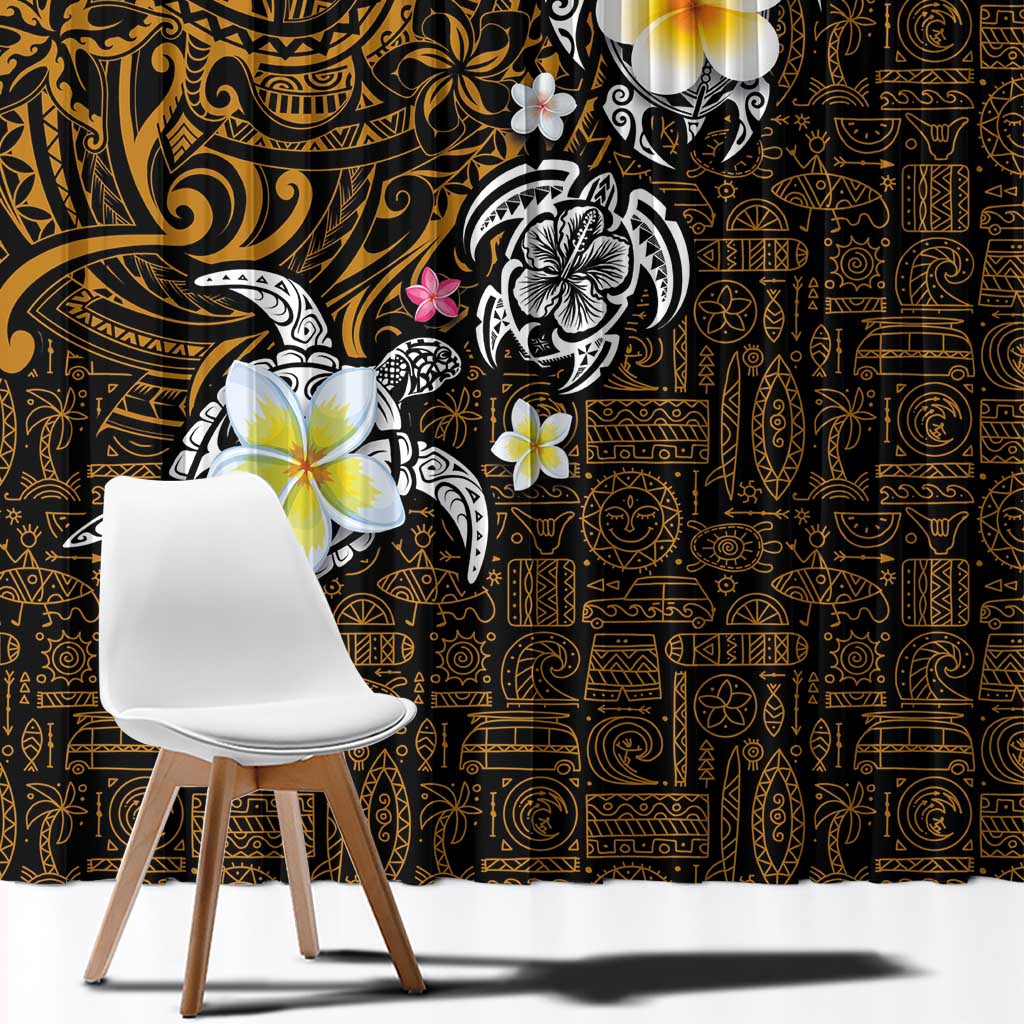 Hawaiian Turtle and Plumeria Window Curtain Polynesian Tattoo and Tribal Elements Pattern Orange Color LT03 - Polynesian Pride