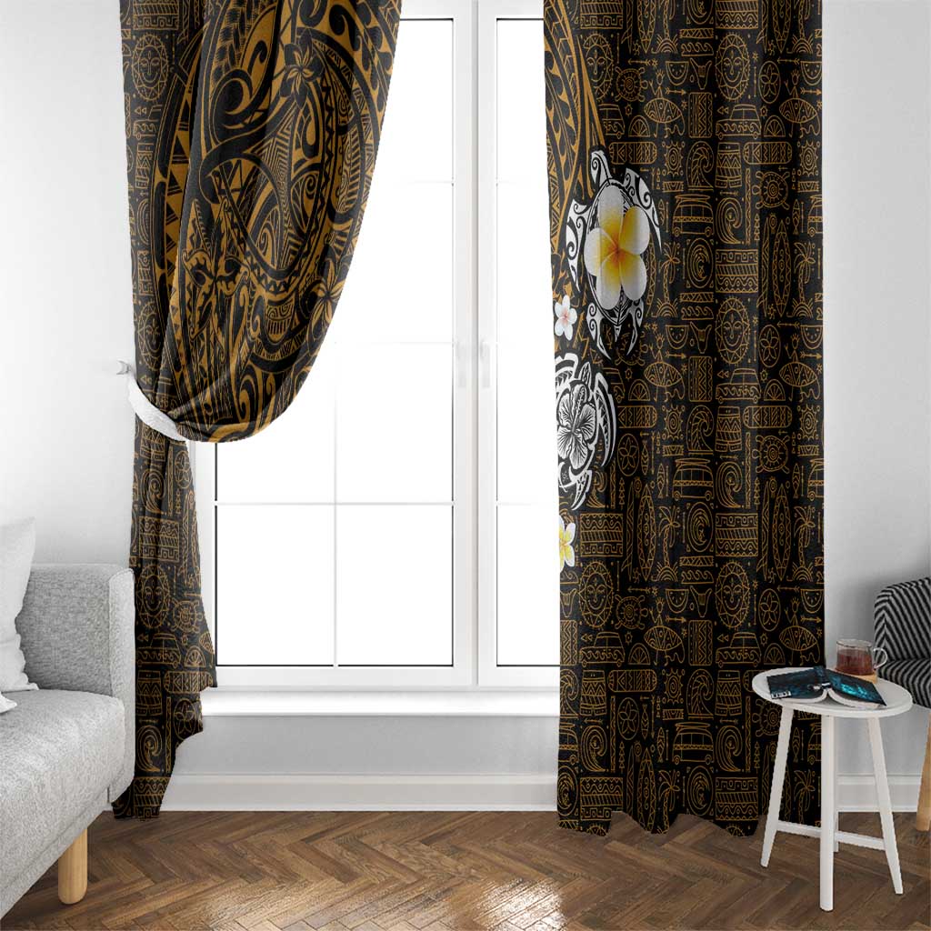 Hawaiian Turtle and Plumeria Window Curtain Polynesian Tattoo and Tribal Elements Pattern Orange Color LT03 - Polynesian Pride