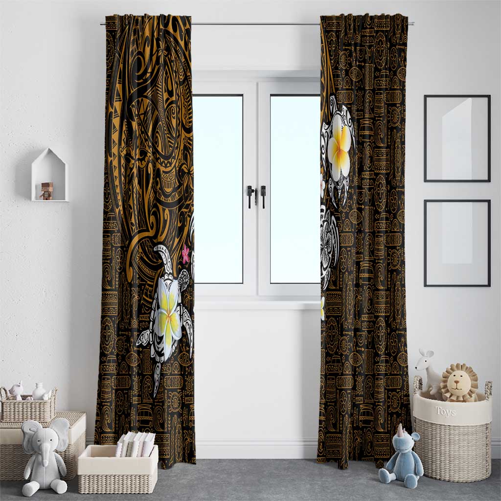 Hawaiian Turtle and Plumeria Window Curtain Polynesian Tattoo and Tribal Elements Pattern Orange Color LT03 - Polynesian Pride