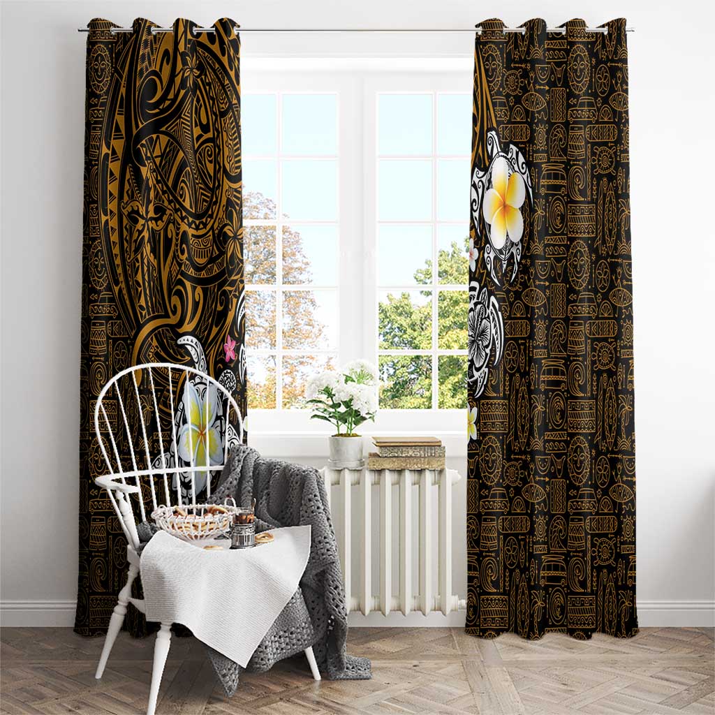 Hawaiian Turtle and Plumeria Window Curtain Polynesian Tattoo and Tribal Elements Pattern Orange Color LT03 - Polynesian Pride