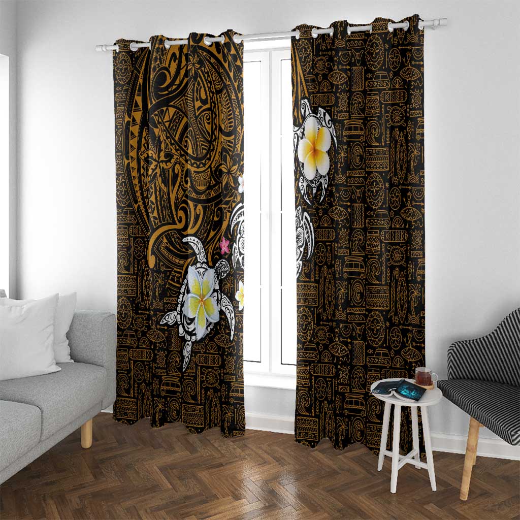 Hawaiian Turtle and Plumeria Window Curtain Polynesian Tattoo and Tribal Elements Pattern Orange Color LT03 With Grommets Orange - Polynesian Pride