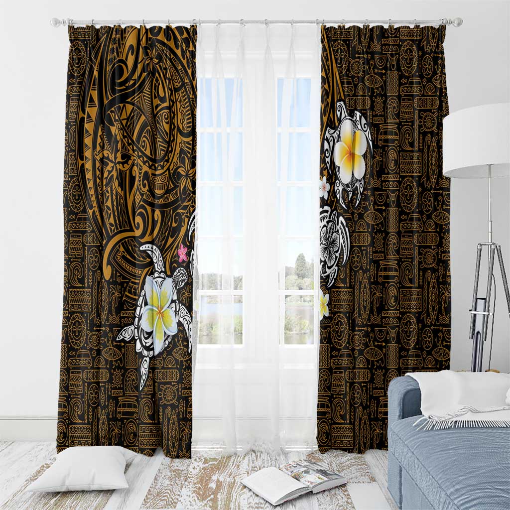 Hawaiian Turtle and Plumeria Window Curtain Polynesian Tattoo and Tribal Elements Pattern Orange Color LT03 - Polynesian Pride
