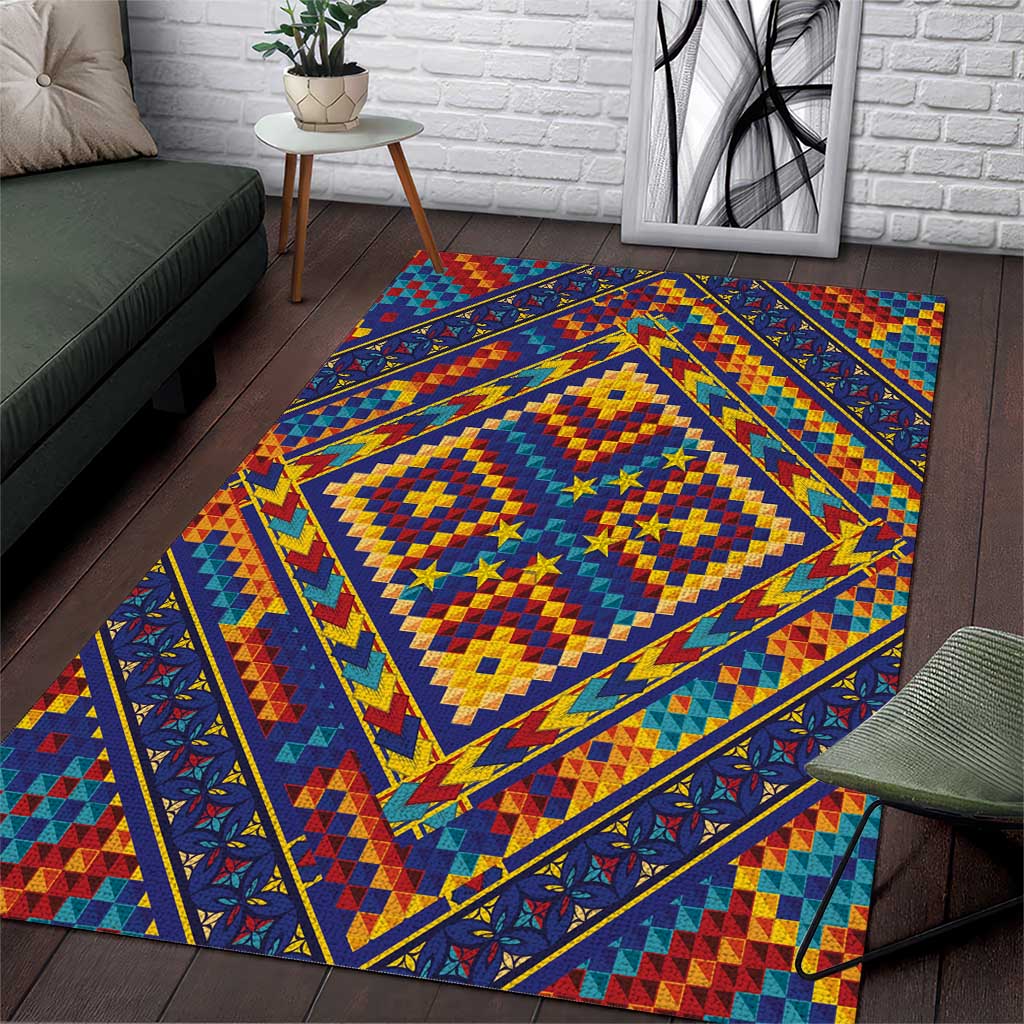 Kolose-Tuvalu Crochet Area Rug with Polynesian and Pacific Tattoos LT03 Navy - Polynesian Pride