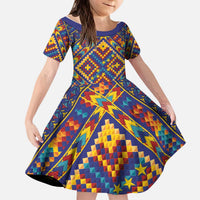 Kolose-Tuvalu Crochet Kid Short Sleeve Dress with Polynesian and Pacific Tattoos LT03 KID Navy - Polynesian Pride