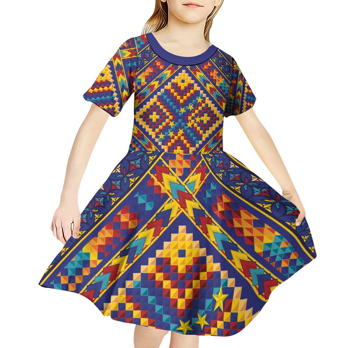 Kolose-Tuvalu Crochet Kid Short Sleeve Dress with Polynesian and Pacific Tattoos LT03 - Polynesian Pride