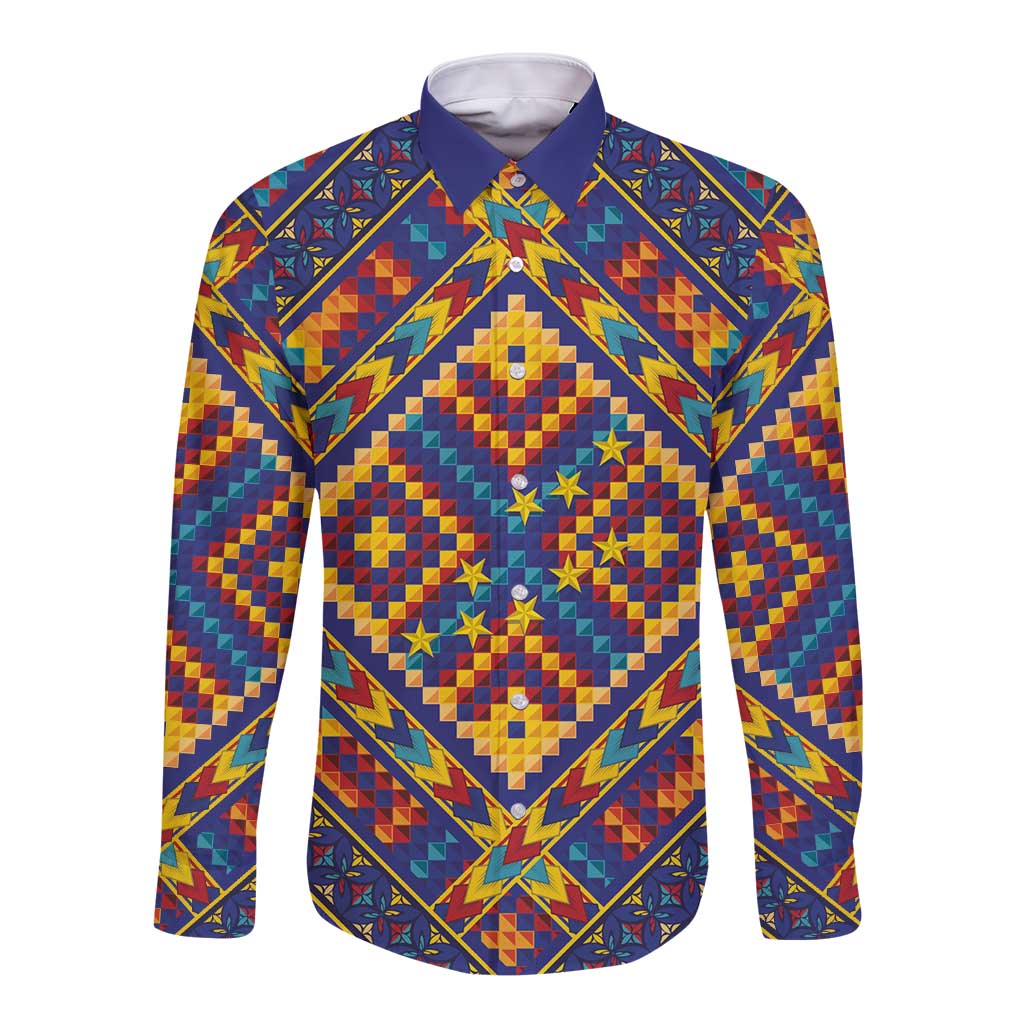 Kolose-Tuvalu Crochet Long Sleeve Button Shirt with Polynesian and Pacific Tattoos LT03 Unisex Navy - Polynesian Pride