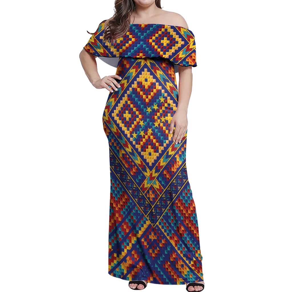 Kolose-Tuvalu Crochet Off Shoulder Maxi Dress with Polynesian and Pacific Tattoos LT03 Women Navy - Polynesian Pride