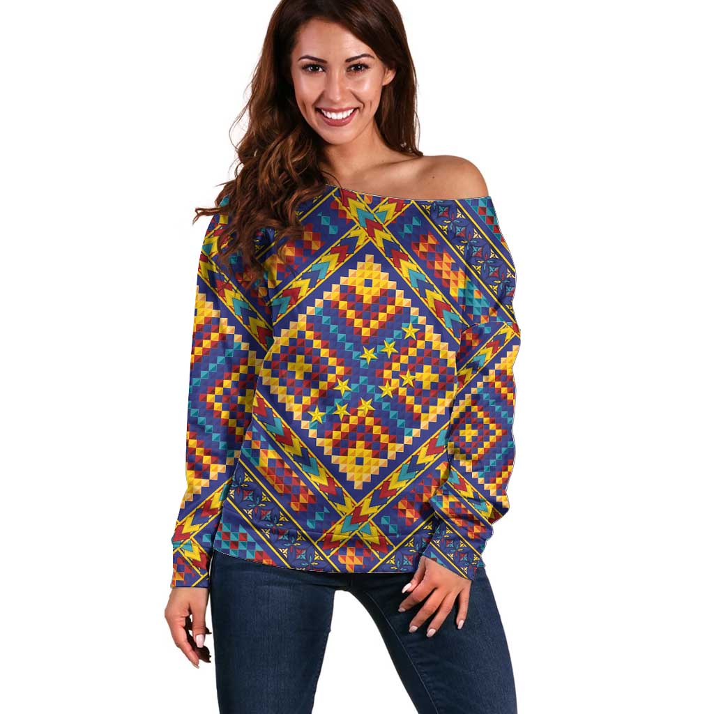 Kolose-Tuvalu Crochet Off Shoulder Sweater with Polynesian and Pacific Tattoos LT03 Women Navy - Polynesian Pride