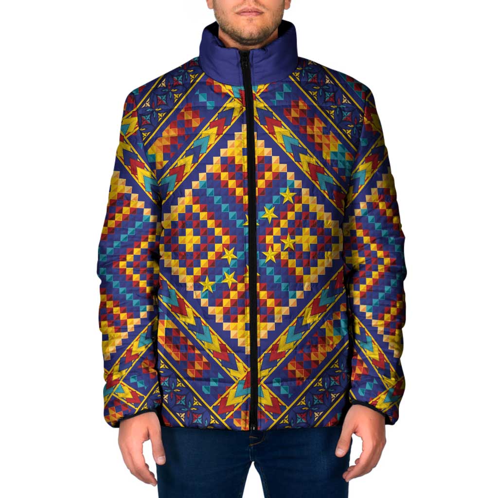Kolose-Tuvalu Crochet Padded Jacket with Polynesian and Pacific Tattoos LT03 Men Navy - Polynesian Pride