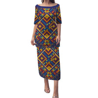 Kolose-Tuvalu Crochet Puletasi with Polynesian and Pacific Tattoos LT03 Long Dress Navy - Polynesian Pride