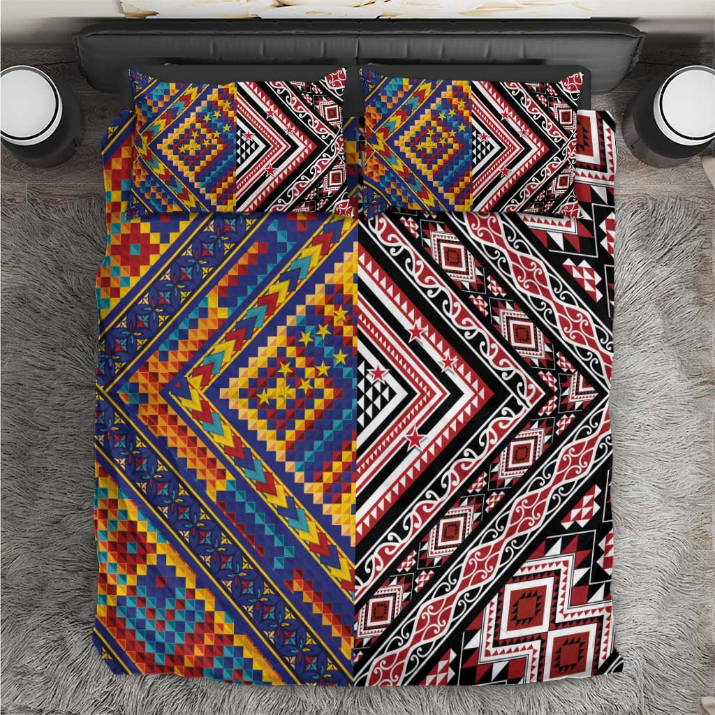 Tuvaluan and New Zealand Culture Bedding Set The Art of Kolose and Taniko LT03 Navy - Polynesian Pride