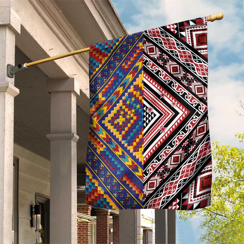 Tuvaluan and New Zealand Culture Garden Flag The Art of Kolose and Taniko LT03 House Flag Navy - Polynesian Pride