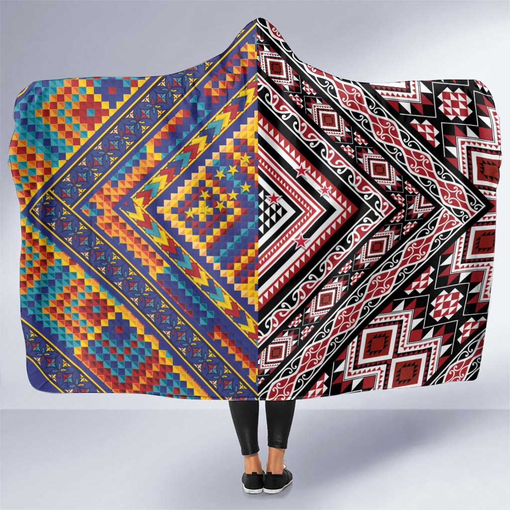 Tuvaluan and New Zealand Culture Hooded Blanket The Art of Kolose and Taniko LT03 One Size Navy - Polynesian Pride