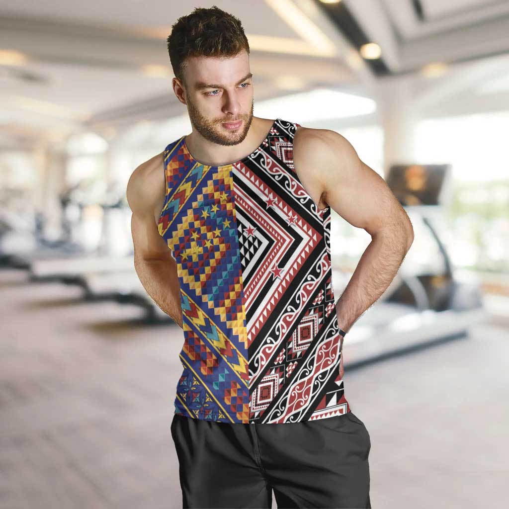Tuvaluan and New Zealand Culture Men Tank Top The Art of Kolose and Taniko LT03 Navy - Polynesian Pride