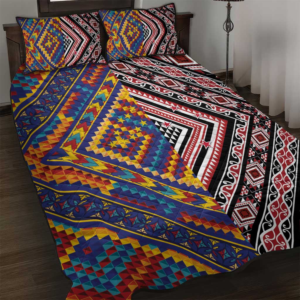 Tuvaluan and New Zealand Culture Quilt Bed Set The Art of Kolose and Taniko LT03 Navy - Polynesian Pride