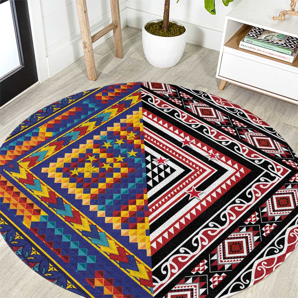 Tuvaluan and New Zealand Culture Round Carpet The Art of Kolose and Taniko LT03 Navy - Polynesian Pride