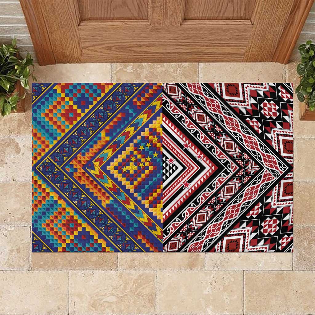 Tuvaluan and New Zealand Culture Rubber Doormat The Art of Kolose and Taniko LT03 Navy - Polynesian Pride