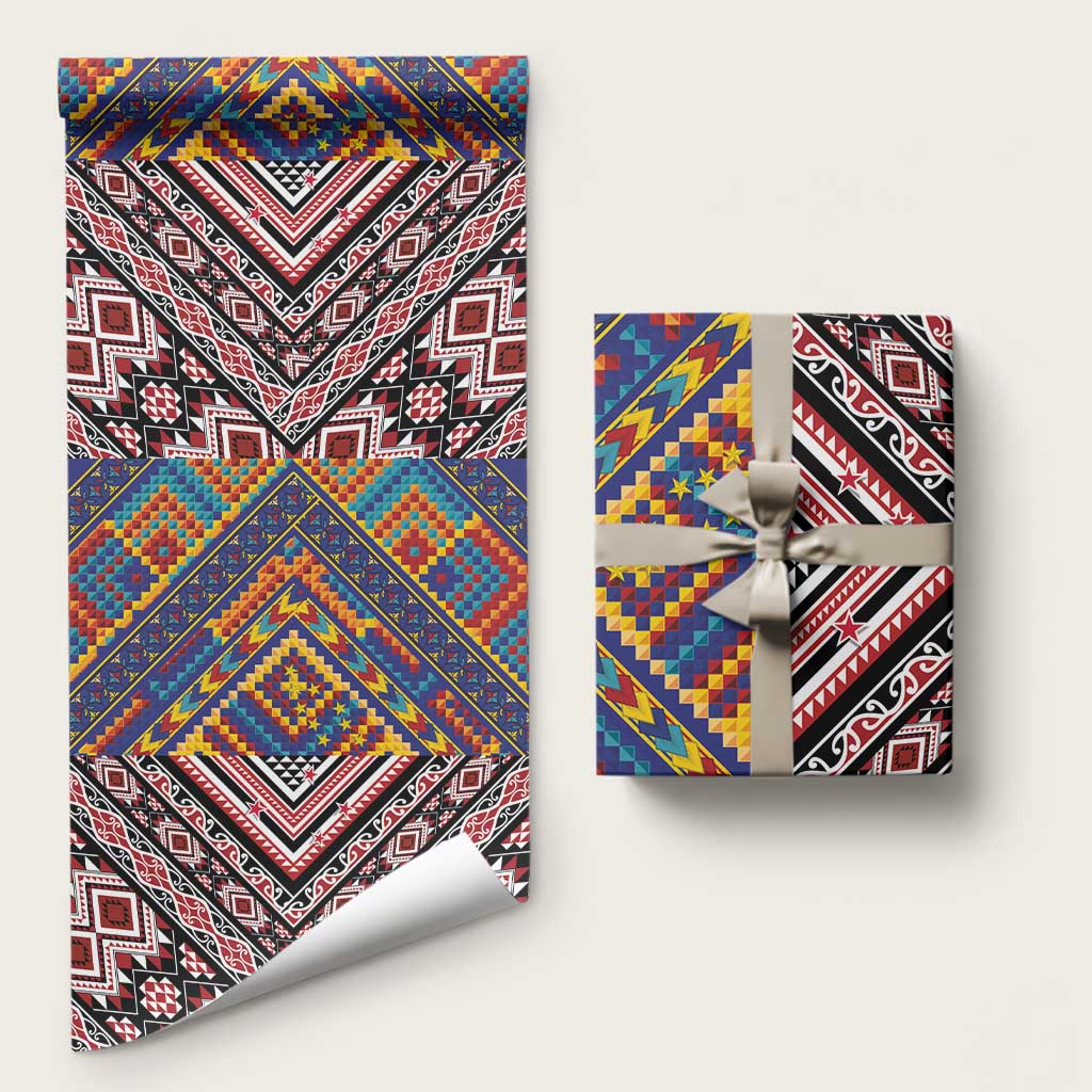 Tuvaluan and New Zealand Culture Wrapping Paper The Art of Kolose and Taniko LT03 58" × 23" Navy - Polynesian Pride