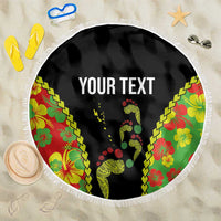 Personalised Vanuatu Running Beach Blanket Footprint and Hibiscus Polynesian Style LT03 One Size 150cm Black - Polynesian Pride