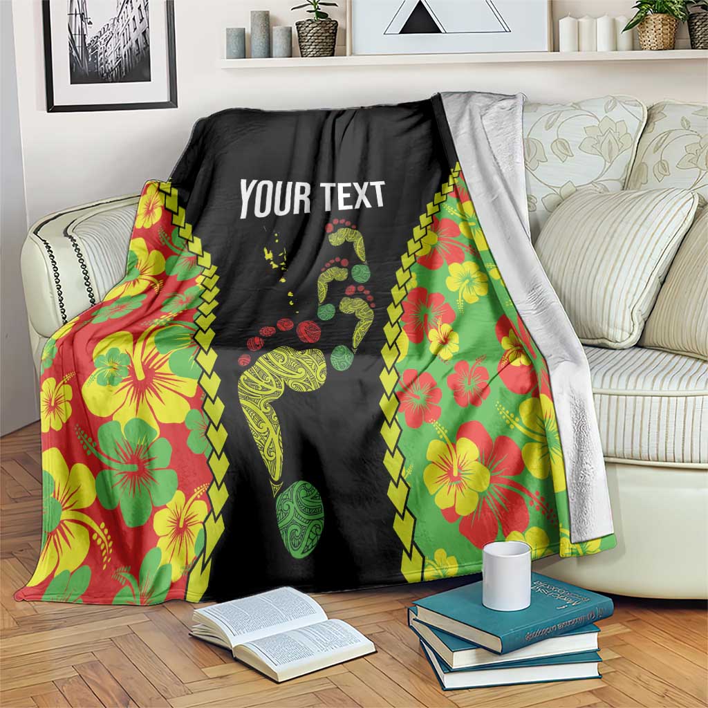 Personalised Vanuatu Running Blanket Footprint and Hibiscus Polynesian Style LT03 Black - Polynesian Pride